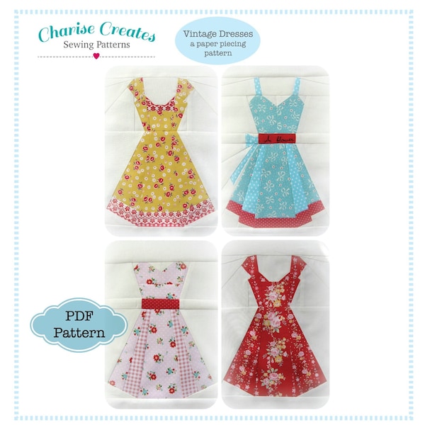 Vintage Dresses, Paper Piecing Pattern