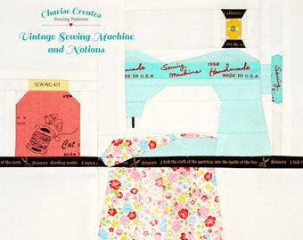 Vintage Sewing Machine & Notions  Paper Piecing Pattern