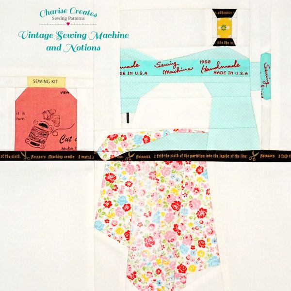 Vintage Sewing Machine & Notions  Paper Piecing Pattern