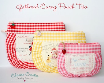 Gathered Curvy Pouch Trio - a PDF Pattern