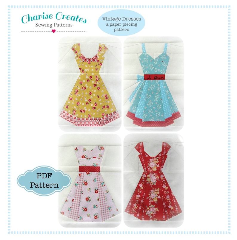 Vintage Dresses, Paper Piecing Pattern 
