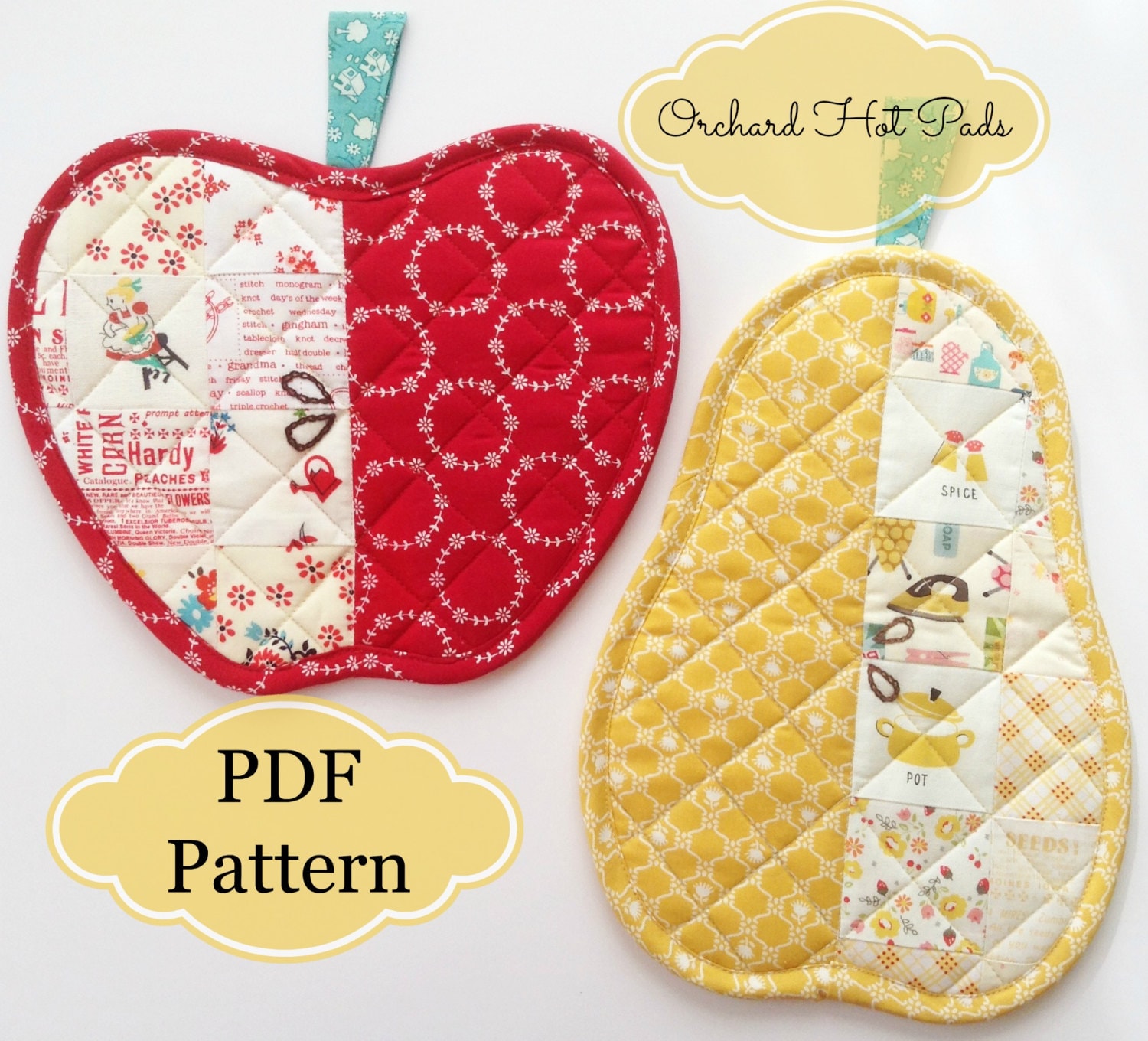 果樹園ホットパッド ~ リンゴと洋ナシ ~ PDF パターン - Etsy 日本