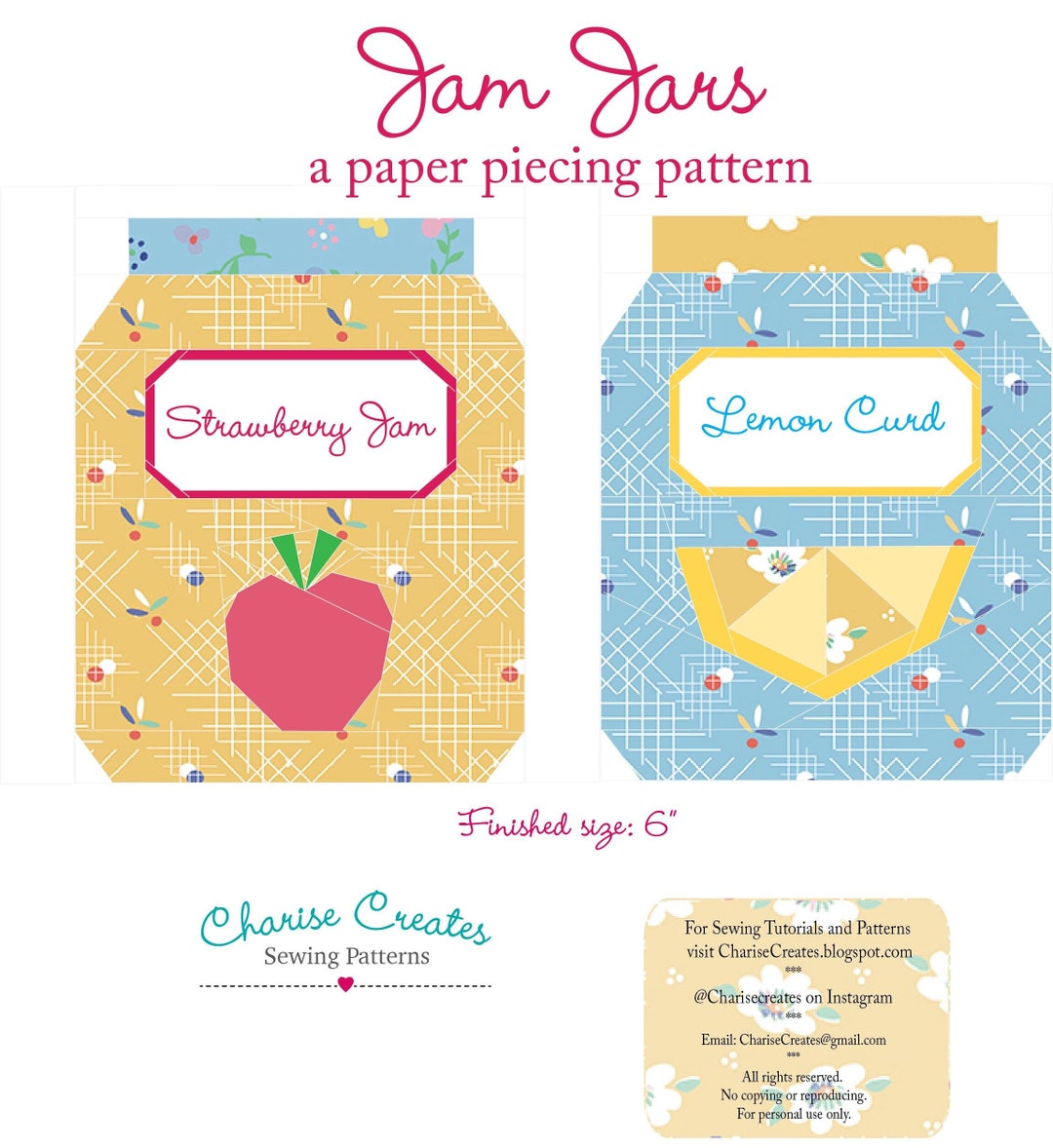 Jam Ink Pattern Jam Jars, a Piecing Pattern PDF Pattern - Etsy