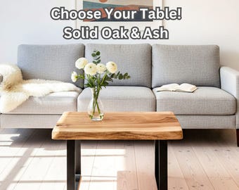 Live Edge Coffee Table from Solid Oak and Ash Wood Table for Cozy Living Rooms