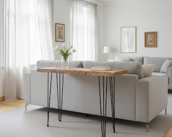 Solid Ash Wood Behind-Sofa Table, Narrow Hallway Console, Modern Couch Table, Hairpin Legs