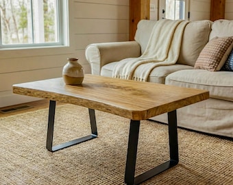 Solid Wood Coffee Table with Live Edge, Handmade Furniture, Oak and Ash Wood