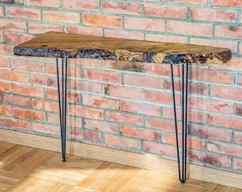 Live Edge Console Table, Solid Ash Wood Narrow Sofa Table, Sculptural Statement Furniture