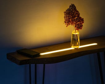 Live Edge Console Table with LED Light & Motion Sensor