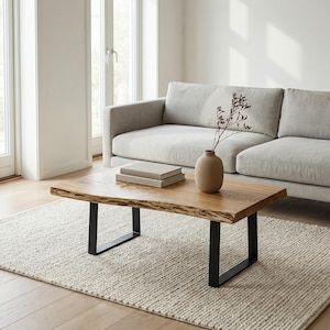 Kies je tafelblad | Live Edge salontafel in massief essenhout | Plaat uit één stuk | Handgemaakte meubels | Haarspeld of U-vormige poten | Gratis verzending