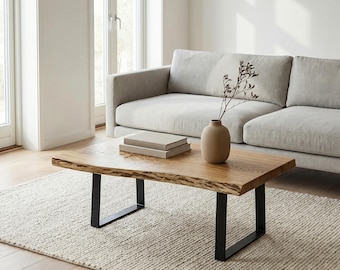 Elige tu tablero / Mesa de centro de canto vivo en fresno macizo / Losa de una sola pieza / Muebles hechos a mano / Patas de horquilla o en forma de U / Envío gratuito