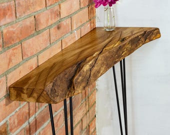 Narrow Live Edge Console Table for Entryways and Hallways, Solid Wood Decorative Furniture
