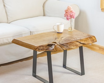 Solid Wood Coffee Table, Live Edge Oak and Ash Wood, Handmade Rustic Furniture