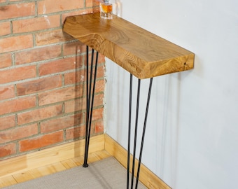 Live Edge Console Table, Narrow Entryway or Radiator Shelf, Hairpin Legs