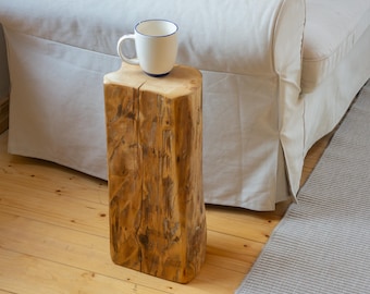 Reclaimed Wood Side Table, Rustic Accent from Old Beam, Handmade Solid Log Decor