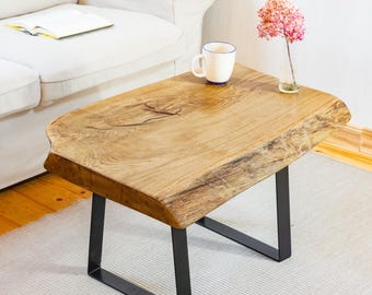 Live Edge Solid Wood Coffee Table, One-Piece Oak and Ash Slabs