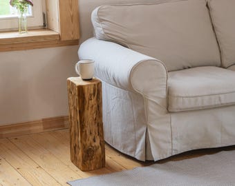Old Beam Side Table, Handmade, Natural Wooden Block for Cozy Home Decor