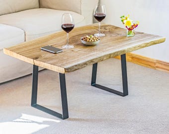 Elige tu tablero / Mesa de centro con borde natural en fresno macizo / Tablero de una sola pieza / Muebles hechos a mano / Patas en forma de horquilla o de U