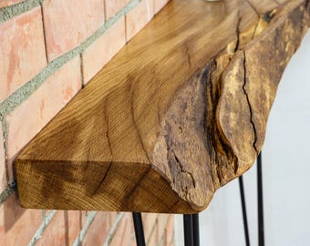 Live Edge Narrow Console Table in Solid Oak, Decorative Entryway Furniture