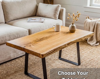 Choose Your Tabletop | Live Edge Coffee Table in Solid Ash | One-Piece Slab | Handmade Furniture | Hairpin or U-Shaped Legs