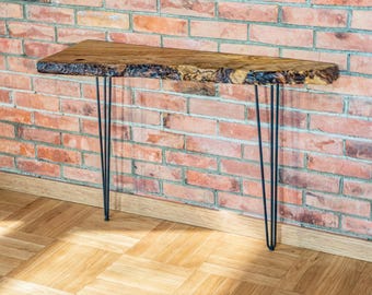 Konsolentisch Esche Baumkante, schmaler Flurtisch Massivholz, skulpturale Kante, modernes Designer Möbel, wählen Sie Ihre Tischplatte