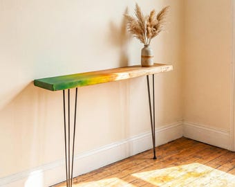 Handmade Live Edge Console Table, Unique Multi-Color Art Furniture, Modern Narrow Entryway Table