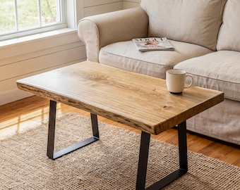 Live Edge Oak Coffee Table, Solid One-Piece Slab, Handmade Furniture