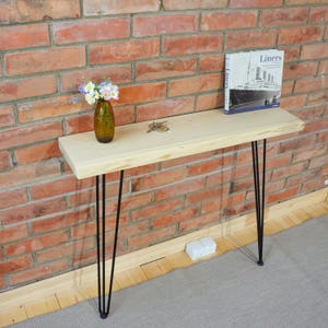 Bright Live Edge Console Table, Handmade Rustic Entryway Table, Hairpin Legs, Narrow Radiator Console, Solid Hallway Furniture, Customsize