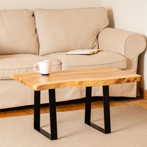 Handmade Slab Table, Rustic Coffee Table, Solid Live Edge Wood, Metal Legs Couch Table, Natural Look