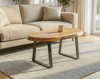 Handmade Oval Live Edge Coffee Table - 80 x 52 cm, U-shaped or Hairpin Legs