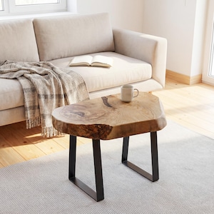 Live Edge salontafel, tafelbladopties, eendelig eiken- of essenhouten plaat, haarspeld of U-vormige poten