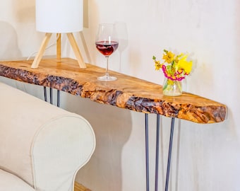 Live Edge Console from Ash Wood, Narrow Table Behind Couch, Space Saving Sofa Table, Small Apartment Furniture