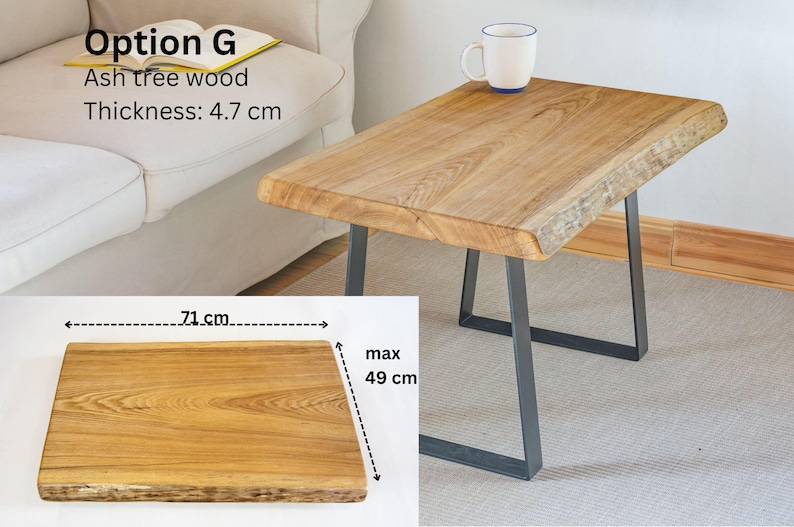 One-of-a-kind rustic live edge coffee table crafted from natural ash wood. Features organic lines, warm wood tones, and versatile use: sofa side, plant stand, or board game table. Finished with durable hardwax oil for stain and water resistance. Sustainable and handmade furniture.