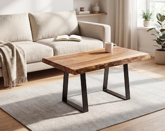 Handmade Slab Table, Rustic Coffee Table, Solid Live Edge Wood, Couch Table