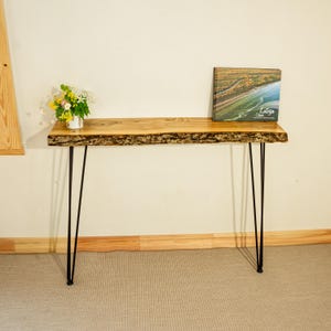 Live Edge Console Table, Natural Bark, Handmade Wood Hallway Table, Slim Radiator Table, Solid Wood Entryway Furniture