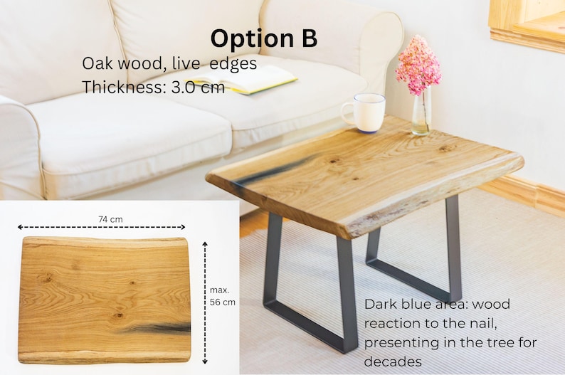 Handmade one-piece ash wood coffee table with live edge and timeless rustic elegance. Its natural wood surface is water-repellent, stain-resistant, and durable, making it ideal as centerpiece, sofa side table, or plant stand. A versatile and unique addition to your living room.