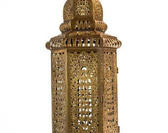 Antique Brass Floor Lamp – Handcrafted Moroccan Style Lantern with Dome Top
