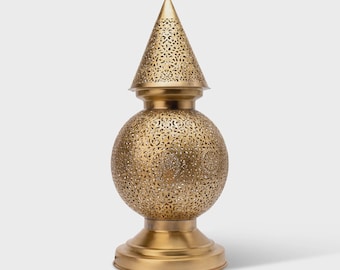 Gold Marokkanische Cone Top Tischlampe – Hand-durchbrochene Messing Beleuchtung