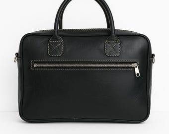 Handmade Black Leather Laptop Bag – Moroccan Business Briefcase