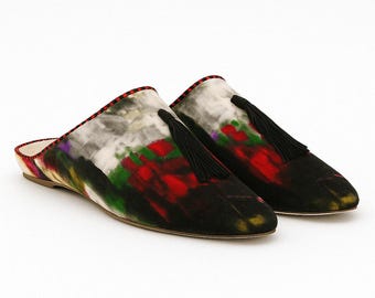 Handmade Moroccan Velvet Babouche Slippers, Colorful Tassel Leather Mules