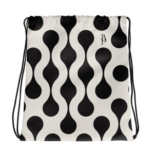Black and White Print Drawstring Gym Bag