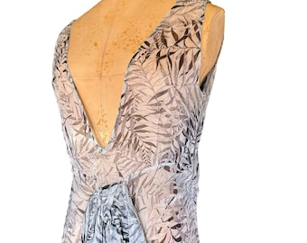 Vintage 1930s Silk Chiffon Bias Cut Palm Print Evening Gown Bolero Set / 30s dress