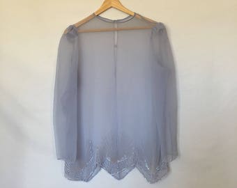 Vintage Periwinkle Ingido Blue Beaded Sheer Blouse