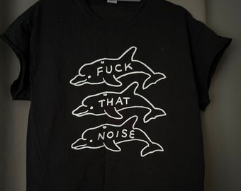 Funny Dolphin Graphic Tee, Vulgar Humor, Cropped Sleeveless Top (Size L)