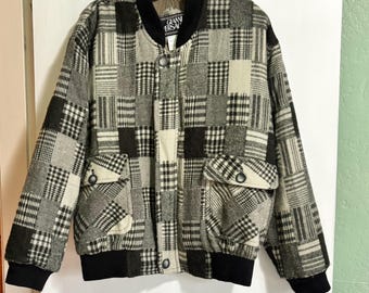 Vintage Gianni Versace Couture Bomber Jacket, Patchwork Plaid, Made in Italy
