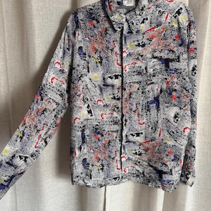 Vintage 90s Gianni Versace Abstract Print Button Up Shirt Black image 2