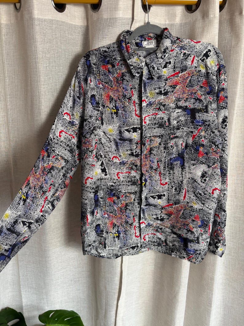Vintage 90s Gianni Versace Abstract Print Button Up Shirt Black image 2