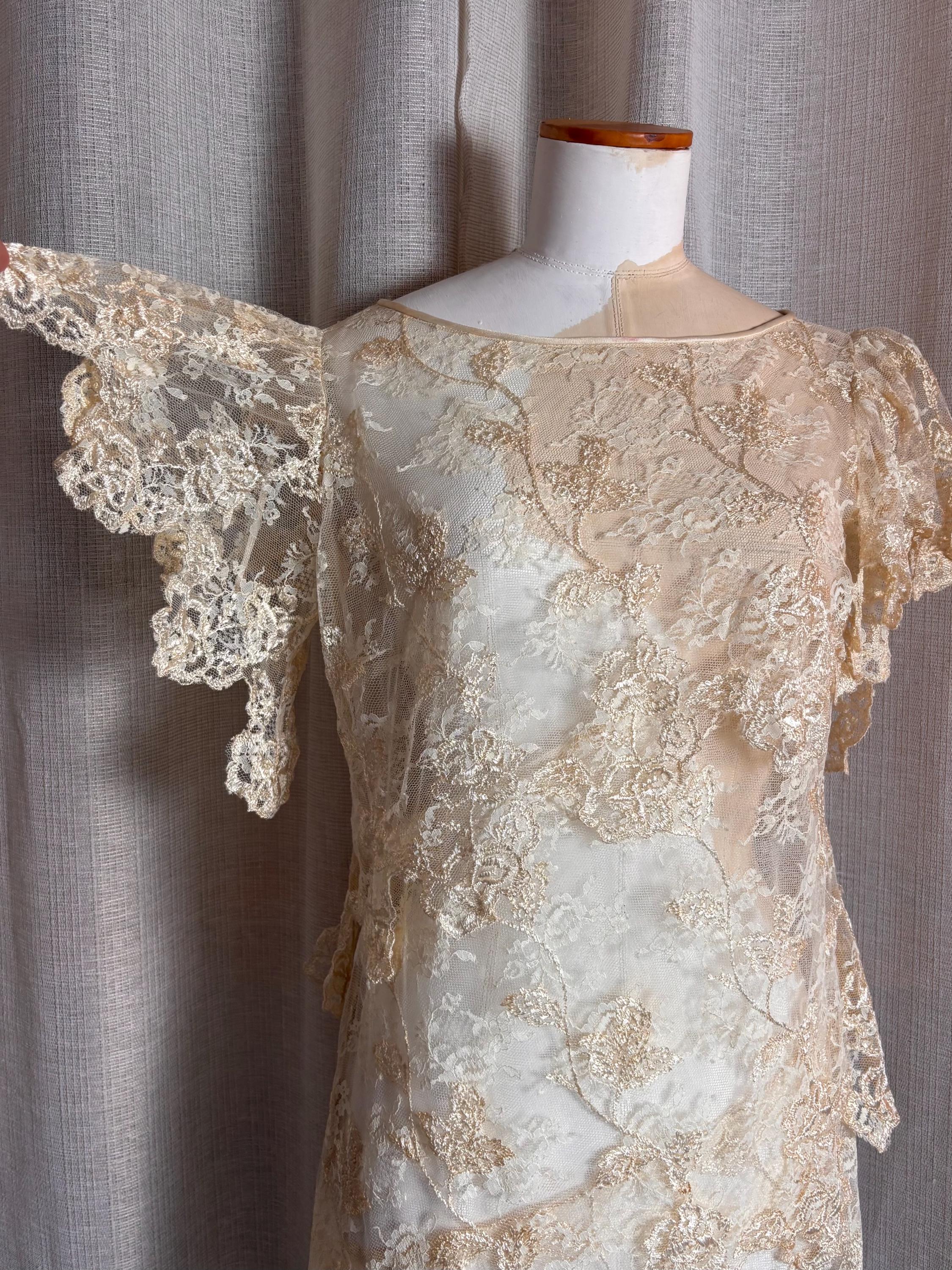 Cream Lace Overlay Wedding Dress