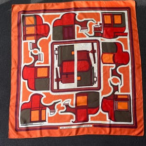 Hermes &#39;Les Coupes 90&#39; Orange Scarf Rare Designer Exclusive Luxury Silk Scarf