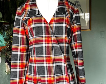 Vintage Plaid Tartan Wool Wrap Jacket