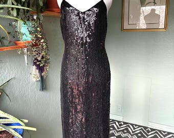 black glitter dress with sleeves Ruched Black Long Sleeve Sequin Prom Dress With Slit US4 / Champagne